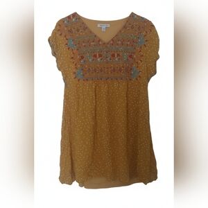 Polka Dot Embroidered Blouse in Mustard